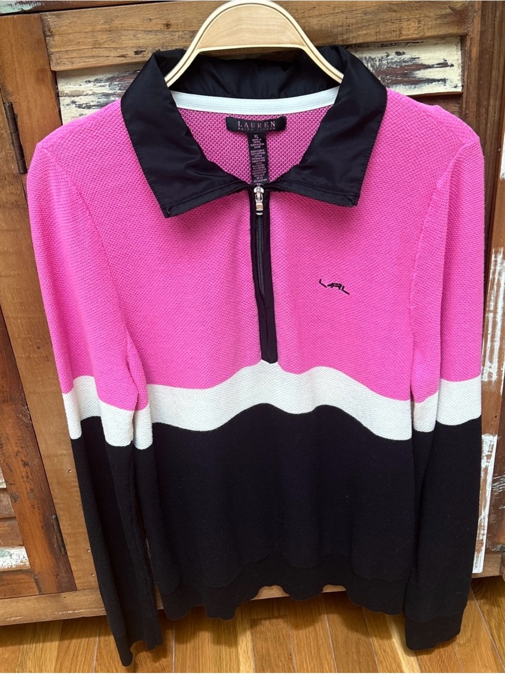Lauren Ralph Lauren Pink & Black Colorblock Quarter-Zip Sweater